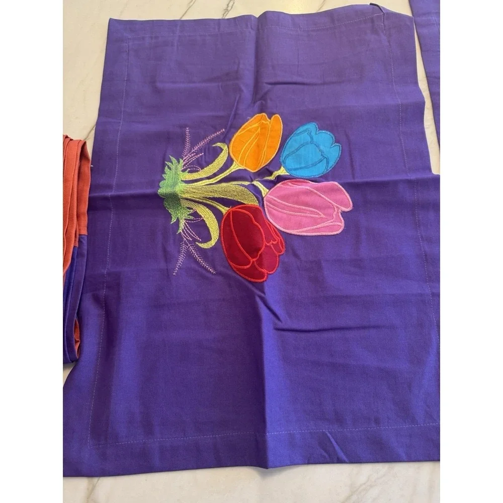 Handmade Indian Tulip Applique Cotton Bedspread 84x83 w 2 Pillowcases Boho